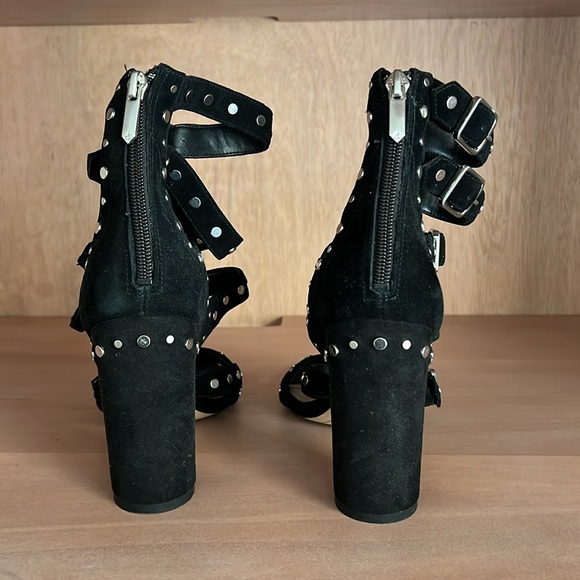 Sam Edelman Black Buckle Heels w/ Silver Studs and Zip-up Back - Picture 3 of 9